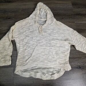 Kaii Womens Large Hoodie Ivory Textured Popcorn Knit High-Low Boho Pullover